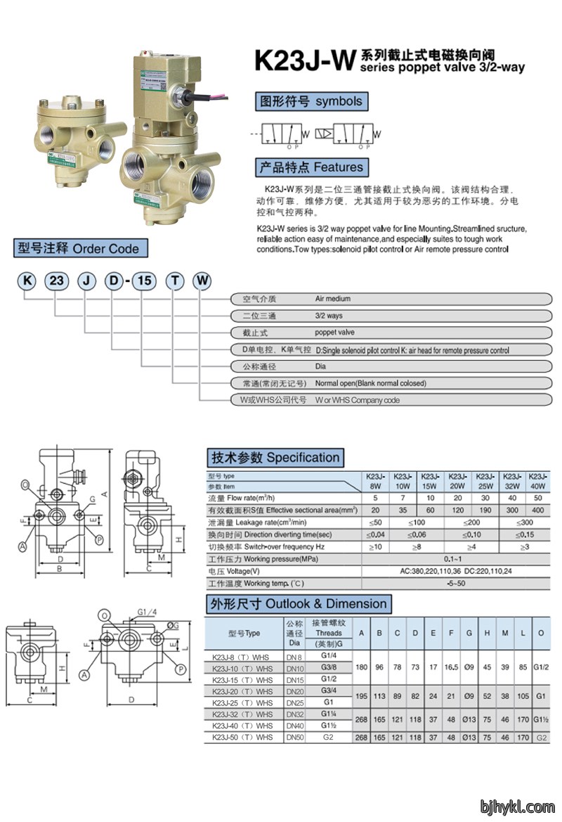 二位三通截止式换向阀K23J-W系列